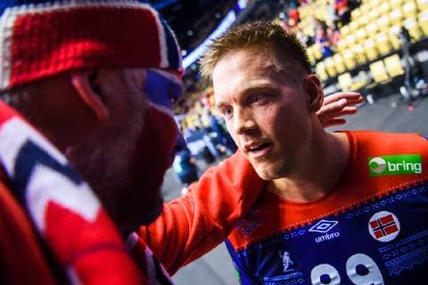 190112 Espen Lie Hansen of Norway celebrates after the IHF World Handball Championship match between Norway and Saudi Arabia on January 12, 2019 in Herning. Photo: Jon Olav Nesvold BILDBYRN kod JE 160396 Copyright: JONxOLAVxNESVOLD BB190112JE101