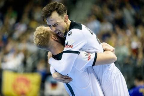Deutschland vs Brasilien, Handball Weltmeisterschaft 2019, 12.01.2019 Patrick Groetzki (GER 24) und Matthias Musche (GER 37) beim Spiel zwischen Deutschland und Brasilien bei der Handball Weltmeisterschaft in Berlin am 12.01.2019, , Berlin BER Germany Mercedes-Benz-Arena