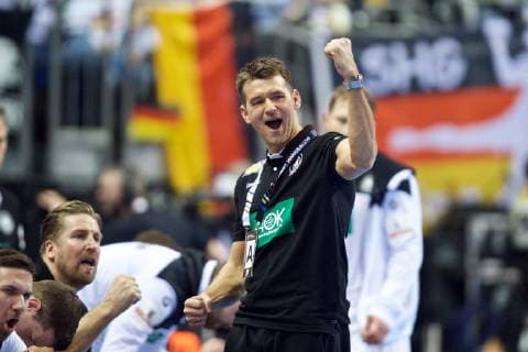 Handball Berlin 12.01.2019 Weltmeisterschaft 2019 Weltmeisterschaften der Männer Gruppe A Deutschland (GER) - Brasilien (BRA) Christian Prokop (Deutschland, Trainer) Jubel