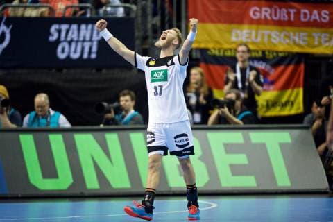 Handball Berlin 12.01.2019 Weltmeisterschaft 2019 Weltmeisterschaften der Männer Gruppe A Deutschland (GER) - Brasilien (BRA) Matthias Musche (Deutschland, No.37) Jubel