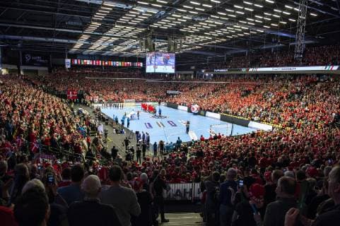 Handball WM, Dänemark - Tunesien The Danish team arrives in the arena before the men s IHF Handball World Championship WM Weltmeisterschaft Group C match between Denmark and Tunisia in Herning, Denmark, Saturday, Jan. 12, 2019.. , Herning Jylland Denmark Copyright: HenningxBagger HenningxBaggerx COP101 spdk20190112-201050-L