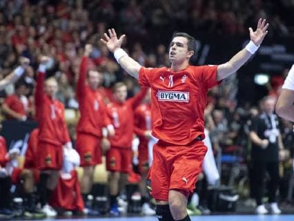 Handball WM, Dänemark - Tunesien Rasmus Lauge of Denmark celebrates during the men s IHF Handball World Championship WM Weltmeisterschaft Group C match between Denmark and Tunisia in Herning, Denmark, Saturday, Jan. 12, 2019.. , Herning Jylland Denmark Copyright: HenningxBagger HenningxBaggerx COP101 spdk20190112-202637-L