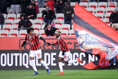 31 DANTE (NICE) - 07 ALLAN SAINT MAXIMIN (NICE) - JOIE FOOTBALL : Nice vs Bordeaux - Ligue 1 Conforama - 12 01 2019 FEP Panoramic 