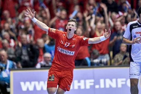 Handball WM, Dänemark - Tunesien Lasse Svan (17) of Denmark during the men s IHF Handball World Championship WM Weltmeisterschaft Group C match 18 between Denmark and Tunisia. Herning Denmark on Saturday Jan 12 2019 Herning Denmark, Denmark 