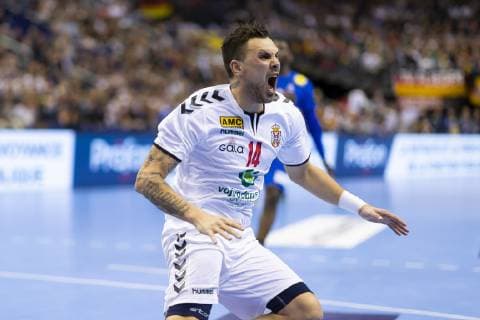Sport Bilder des Tages Handball WM, Frankreich - Serbien Bogdan Radivojevic (Nr. 14, Serbien) freut sich nach einem Tor. Frankreich vs. Serbien, Vorrunde, Handball, IHF Handball Weltmeisterschaft, 12.01.19 Berlin Berlin Germany Mercedes-Benz-Arena Copyright: xAgentur54Gradx xFelixxKoenigx