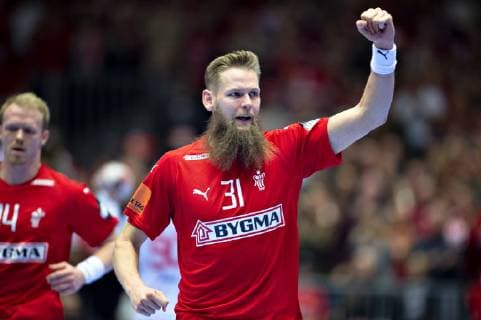Handball WM, Dänemark - Tunesien Nikolaj OEris Nielsen of Denmark celebrates during the men s IHF Handball World Championship WM Weltmeisterschaft Group C match between Denmark and Tunisia in Herning, Denmark, Saturday, Jan. 12, 2019.. , Herning Jylland Denmark Copyright: HenningxBagger HenningxBaggerx COP101 spdk20190112-215841-L