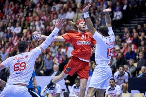 Handball WM, Dänemark - Tunesien Mikkel Hansen (24) of Denmark during the men s IHF Handball World Championship WM Weltmeisterschaft Group C match 18 between Denmark and Tunisia. Herning Denmark on Saturday Jan 12 2019 Herning Denmark, Denmark 