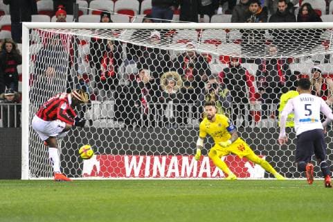 Penalty - Allan Saint Maximin (OGC Nice) - Benoit Costil 5bordeaux) FOOTBALL : OGC Nice vs Bordeaux FC - Ligue 1 Conforama - Nice - 12 01 2019 NorbertScanella Panoramic 