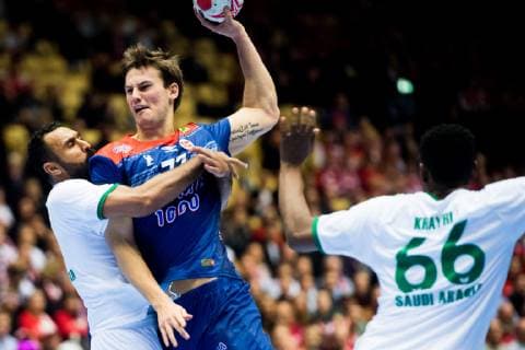 190112 Magnus Abelvik Rod of Norway during the IHF World Handball Championship match between Norway and Saudi Arabia on January 12, 2019 in Herning. Photo: Jon Olav Nesvold BILDBYRAN kod JE 160396 Copyright: JONxOLAVxNESVOLD BB190112JE199