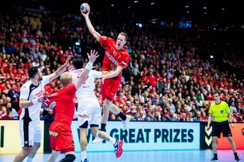 190112 Nikolaj R. B. Markussen of Denmark during the IHF World Handball Championship match between Denmark and Tunisia on January 12, 2019 in Herning. Photo: Jon Olav Nesvold BILDBYRAN kod JE 160397 Copyright: JONxOLAVxNESVOLD BB190112JE272
