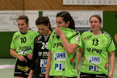 Merle Carstensen (TSV Nord Harrislee 10), Sophie Fasold (TSV Nord Harrislee 24), Hanna Klingenberg (TSV Nord Harrislee 44), Ann Karolin Lache (TSV Nord Harrislee 13), Frust nach der Niederlage, SG H2Ku Herrenberg Kuties vs. TSV Nord Harrislee, Handball, 2.Bundesliga, Frauen, HBF, Saison 18 19, 12.01.2019, SG H2Ku Herrenberg Kuties vs. TSV Nord Harrislee, Handball, 2.Bundesliga, Frauen, HBF, Saison 18 19, 12.01.2019 Herrenberg Copyright: xEIBNER WolfgangxFrankx EP_WFK