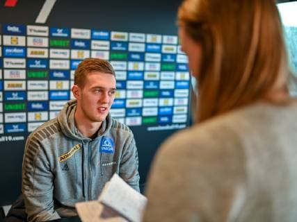 HANDBALL - IHF WC HERNING,DENMARK,13.JAN.19 - HANDBALL - IHF Men s World Championships, press conference PK Pressekonferenz team AUT. Image shows Nikola Bilyk (AUT). GEPAxpictures xOliverxLerch