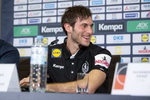 Uwe Gensheimer (Nr. 3, Deutschland) waehrend der Pressekonferenz. Pressekonferenz des DHB, Handball, IHF Handball Weltmeisterschaft, 13.01.19 Berlin Berlin Germany AOK Bundeszentrale Copyright: xAgentur54Gradx xFelixxKoenigx