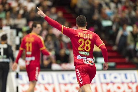 Handball WM 19, Vorrunde, Gruppe B, Begegnung: Mazedoniene - Bahrain Olympiahalle Muenchen. 13.01.2019 Im Bild: Martin Popovski Â