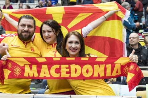 Handball WM 19, Vorrunde, Gruppe B, Begegnung: Mazedoniene - Bahrain Olympiahalle Muenchen. 13.01.2019 Im Bild: Mazedonische Fans Â