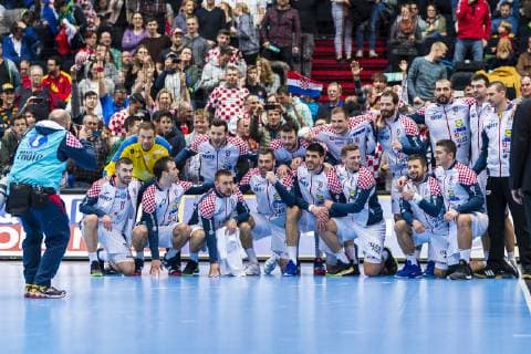 Muenchen, Deutschland 13. Januar 2019: WM 2019 Männer - Gruppe B - Kroatien vs. Japan die Mannschaft von Kroatien Muenchen Olympiahalle Bayern Deutschland