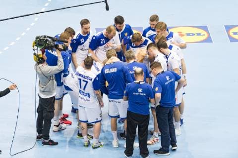 Handball WM 19, Vorrunde, Gruppe B, Begegnung: Spanien - Island, Olympiahalle Muenchen. 13.01.2019 Im Bild: Arnor Gunnarsson , Agust Eli Björgvinsson, Arnar Freyr Arnarsson, Â