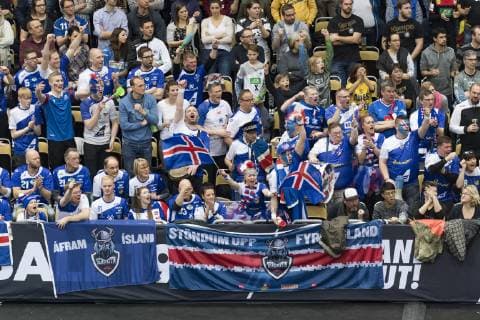 Handball WM 19, Vorrunde, Gruppe B, Begegnung: Spanien - Island, Olympiahalle Muenchen. 13.01.2019 Im Bild: Island Fans, Â