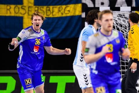 Handball WM, Schweden - Argentinien 190113 Linus Persson of Sweden celebrates during the IHF World Handball Championship match between Sweden and Argentina on January 13, 2019 in Copenhagen. Photo: Ludvig Thunman BILDBYRN kod LT 35577 Copyright: LUDVIGxTHUNMAN BB190113LT031