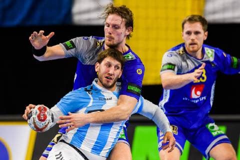 Handball WM, Schweden - Argentinien 190113 Juan Pablo Fernandez of Argentina and Jesper Nielsen of Sweden during the IHF World Handball Championship match between Sweden and Argentina on January 13, 2019 in Copenhagen. Photo: Ludvig Thunman BILDBYRN kod LT 35577 Copyright: LUDVIGxTHUNMAN BB190113LT065