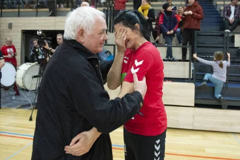 Trainerin Tanja Logvin (Cheftrainerin, SV Union Halle) sehr emotional nach dem Sieg im Viertelfinale SV Union Halle-Neustadt (Wildcats) vs. Bayer 04 Leverkusen Handball DHB Pokal - Saison 2018 2019 Copyright: xVIADATAx xHolgerxJohnx Halle Saale Sachsen-Anhalt Deutschland
