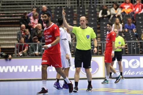 26th Mens Handball World Championship WM Weltmeisterschaft Tunesien vs Chile, 14.01.19 2 min Oussama Hosny (Tunesien, 13)