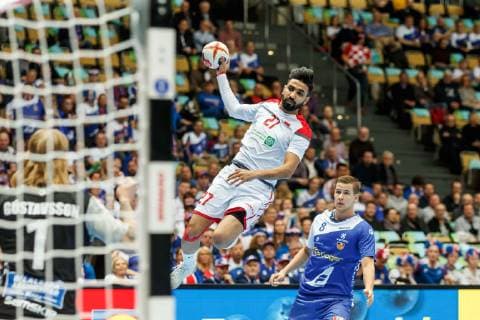 Muenchen, Deutschland, 14.01.2019, IHF Handball WM 2019, Gruppe B, Island - Bahrain, Bilal Basham (BHR) in Aktion ( DeFodi048