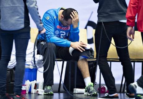 Goalkeeper Marouen Maggaiz of Tunisia in pain after the men s IHF Handball World Championship WM Weltmeisterschaft Group C match between Tunisia and Chile in Herning, Denmark, on Monday, Jan 14, 2019.. , Herning Jylland Copyright: HenningxBagger HenningxBaggerx COP109 spdk20190114-174529-L