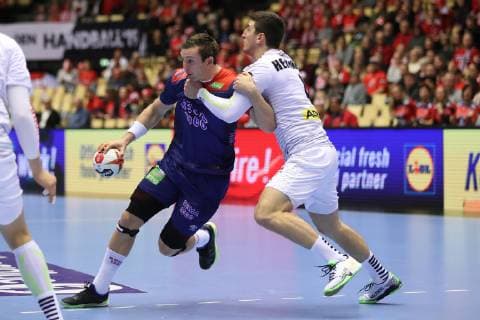 26th Mens Handball World Championship WM Weltmeisterschaft Norwegen vs Oesterreich, 14.01.19 Sander Sagosen (Norwegen, 05) gegen Maximilian Hermann (Oesterreich, 04)