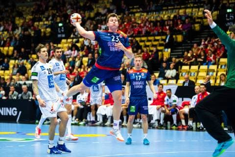 190114 G¿ran Johannessen of Norway during the IHF World Handball Championship match between Norway and Austria on January 14, 2019 in Herning. Photo: Jon Olav Nesvold BILDBYRN kod JE 160400 Copyright: JONxOLAVxNESVOLD BB190114JE133