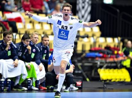 Nikola Bilyk of Austria celebrates during the men s IHF Handball World Championship WM Weltmeisterschaft Group C match between Norway and Austria in Herning, Denmark, on Monday, Jan 14, 2019.. , Herning Jylland Copyright: HenningxBagger HenningxBaggerx COP111 spdk20190114-184811-L