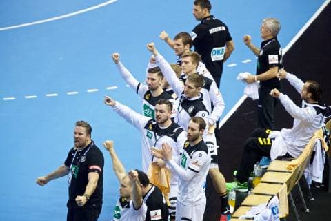 Handball Berlin 14.01.2019 Weltmeisterschaft 2019 Weltmeisterschaften der Männer Gruppe A Russland (RUS) - Deutschland (GER) Jubel Deutschland