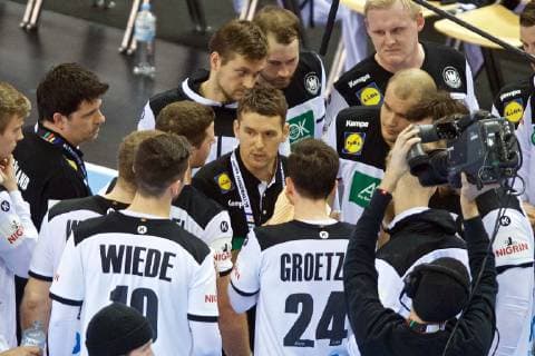 Handball Berlin 14.01.2019 Weltmeisterschaft 2019 Weltmeisterschaften der Männer Gruppe A Russland (RUS) - Deutschland (GER) Christian Prokop (Deutschland, Trainer) Auszeit