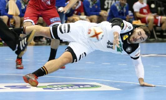 Jannik Kohlbacher (Deutschland) beim Spiel Russland gegen Deutschland der Handball- WM 2019 der Maenner am 14.01.2019 in der Mercedes-Benz Arena in Berlin Handball - WM 2019 - Gruppe A - Deutschland - Russland