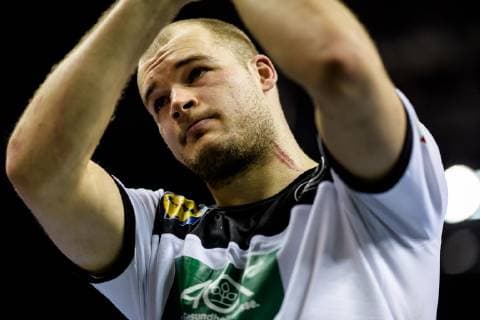 Deutschland vs Russland, Handball Weltmeisterschaft 2019, 14.01.2019 Paul Drux (GER 95) gezeichnet mit einem Kratzer nach dem Spiel zwischen Russland und Deutschland bei der Handball Weltmeisterschaft in Berlin am 14.01.2019, , Berlin BER Germany Mercedes-Benz-Arena