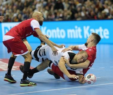HANDBALL - WM 2019 - RUSSIA vs. GERMANY - 14.01.2019, GRUPPE A - RUSSLAND vs. DEUTSCHLAND, Timur Dibirov (RUS), Paul Drux (GER), Gleb Kalarash (RUS); rene vigneron Â© rscp-photo.net,