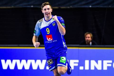 190114 Jerry Tollbring of Sweden celebrates during the IHF World Handball Championship match between Sweden and Angola on January 14, 2019 in Copenhagen. Photo: Ludvig Thunman BILDBYRN kod LT 35578 Copyright: LUDVIGxTHUNMAN BB190114LT007