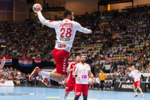 Handball WM, 2019, Vorrunde, Gruppe B, München, Olympiahalle, Begegnung Kroatien - Mazedonien, im Bild: , Martin Popovski , @Martin Hangen hangenfoto
