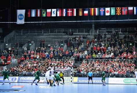 Empty spaces in the arena during the men s IHF Handball World Championship WM Weltmeisterschaft Group C match between Denmark and Saudi Arabia in Herning, Denmark, on Monday, Jan 14, 2019.. , Herning Jylland Denmark Copyright: HenningxBagger HenningxBaggerx COP101 spdk20190114-210134-L