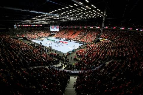 190114 General interior view of Jyske Bank Boxen ahead of of the IHF World Handball Championship match between Denmark and Saudi Arabia on January 14, 2019 in Herning. Photo: Jon Olav Nesvold BILDBYRN kod JE 160400 Copyright: JONxOLAVxNESVOLD BB190114JE183
