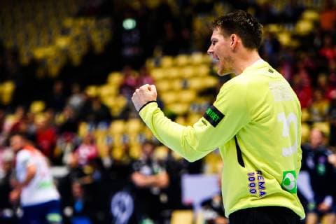190115 Goalkeeper Torbj¿rn Bergerud of Norway celebrates during the IHF World Handball Championship match between Norway and Chile on January 15, 2019 in Herning. Photo: Jon Olav Nesvold BILDBYRN kod JE 160402 Copyright: JONxOLAVxNESVOLD BB190115JE064