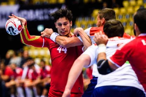 190115 Aaron Codina of Chile during the IHF World Handball Championship match between Norway and Chile on January 15, 2019 in Herning. Photo: Jon Olav Nesvold BILDBYRN kod JE 160402 Copyright: JONxOLAVxNESVOLD BB190115JE065