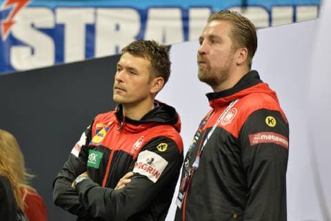 Handball, Herren, Weltmeisterschaft 2019 in Deutschland und Dänemark, Gruppe A, 4. Spieltag, Deutschland - Frankreich, Cheftrainer Christian Prokop (Deutschland) und Teammanager Oliver Roggisch (Deutschland) vor dem Spiel, 15.01.19, Copyright: xMichaelxHundtx xMatthiasxKochx