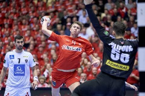 IHF Men s World Championship WM Weltmeisterschaft 2019 Group C handball match. Magnus Landin (4) of Denmark during the men s IHF Handball World Championship Group C match 42 between Austria and Denmark at the Jyske Bank Boxen arena in Herning Denmark on Tuesday January 15, 2019. Denmark 