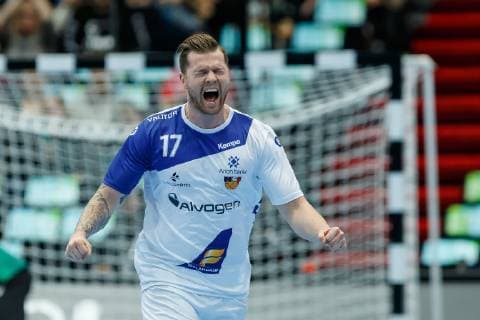 Muenchen, Deutschland, 16.01.2019, IHF Handball WM 2019, Gruppe B, Japan - Island, Arnor Gunnarsson (ISL) jubelt ( DeFodi048