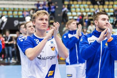 Handball WM, Japan - Island Muenchen, Deutschland 16. Januar 2019: WM 2019 Männer - Gruppe B - Japan vs. Island Gisli Thorgeir Kristjansson (Island), Jubel Freude Emotion Muenchen Olympiahalle Bayern Deutschland