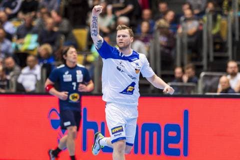 Handball WM, Japan - Island Muenchen, Deutschland 16. Januar 2019: WM 2019 Männer - Gruppe B - Japan vs. Island Arnor Gunnarsson (Island) Jubel Freude Emotion Torjubel Torschuetze Torschütze Muenchen Olympiahalle Bayern Deutschland
