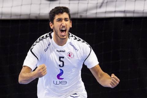 Handball WM, Ungarn - Ägypten 190116 Yahia Omar of Egypt celebrates during the IHF World Handball Championship match between Hungary and Egypt on January 16, 2019 in Copenhagen. Photo: Ludvig Thunman BILDBYRN kod LT 35579 Copyright: LUDVIGxTHUNMAN BB190116LT008