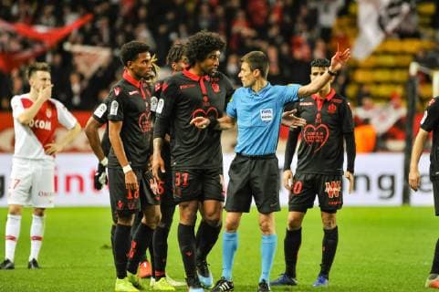 Fußball, AS Monaco - OGC Nizza Carton rouge - Ihsan Sacko (OGC Nice) FOOTBALL : AS Monaco vs OGC Nice - Ligue 1 Conforama - Monaco - 16 01 2019 NorbertScanella Panoramic 