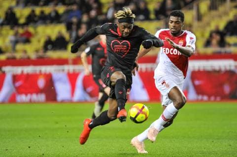 Fußball, AS Monaco - OGC Nizza Allan Saint Maximin (OGC Nice) - Jemerson (AS Monaco) FOOTBALL : AS Monaco vs OGC Nice - Ligue 1 Conforama - Monaco - 16 01 2019 NorbertScanella Panoramic 